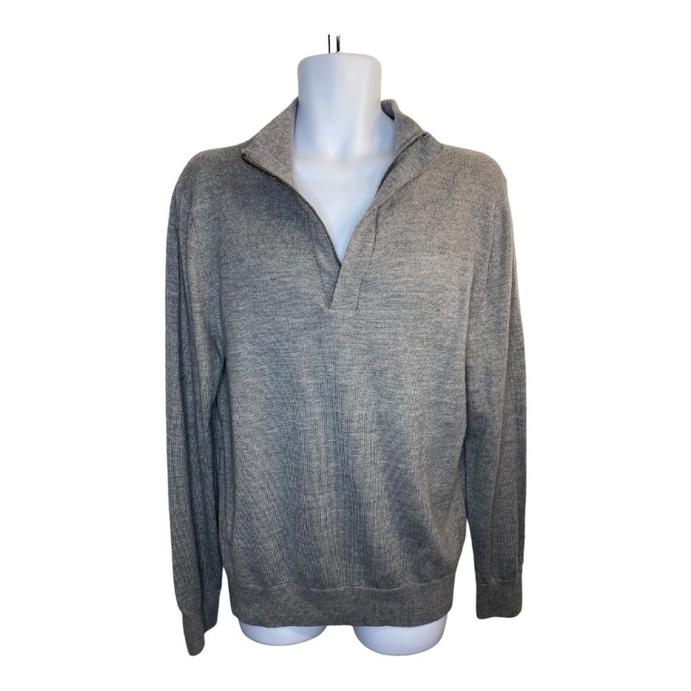 Banana Republic Men's M Quarter-Zip Merino Wool Blend Sweater Gray Pullover - Picture 3 of 14